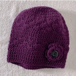 5/$25 Purple Knit Toque Beanie Hat With Knit Flower